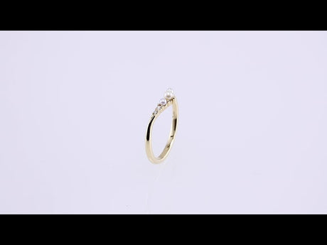 14K Yellow Gold Cultured White Seed Pearl & .03 CTW Natural Diamond Contour Band