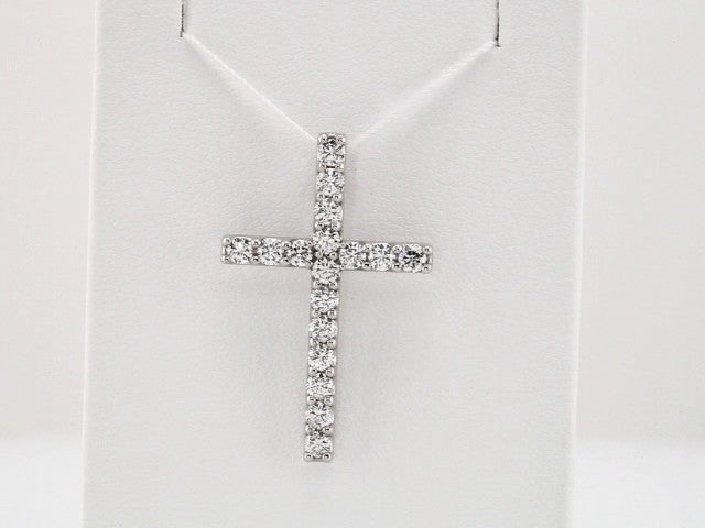 14K White 5/8 CTW Natural Diamond Petite Cross Pendant