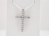 14K White 5/8 CTW Natural Diamond Petite Cross Pendant