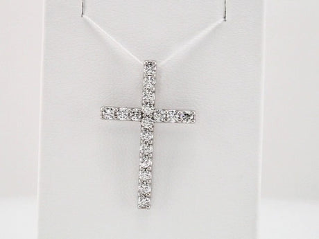 14K White 5/8 CTW Natural Diamond Petite Cross Pendant