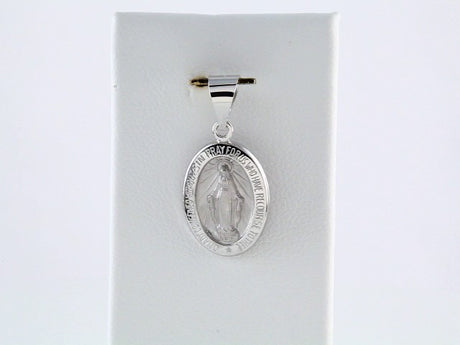14K White Gold 15x11.5 mm Oval Hollow Miraculous Medal