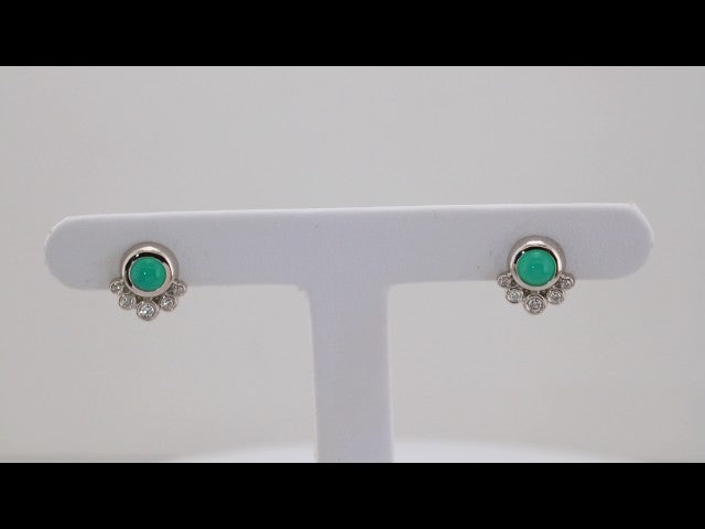 14K White  Natural Green Chrysoprase  & 1/8 CTW Natural Diamond Earrings