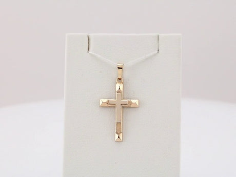 14K Yellow/White 29x19 mm Hollow Cross Pendant