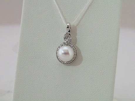 14K White Cultured White Akoya Pearl & 1/10 CTW Natural Diamond Pendant