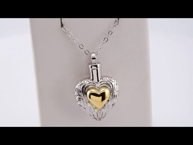 Sterling Silver 14K Yellow Gold-Plated Heart Ash Holder 18" Necklace