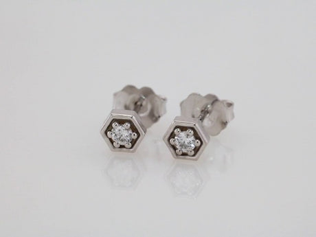 14K White 1/8 CTW Natural Diamond Hexagon Stud Earrings