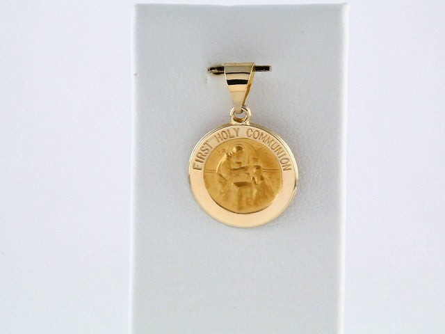 14K Yellow 15 mm Round Hollow First Communion Medal