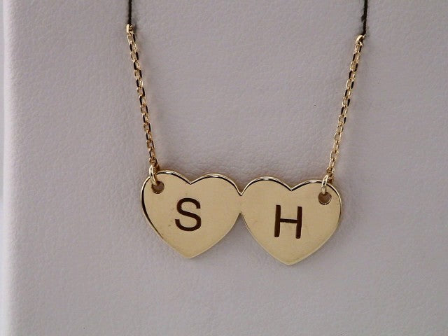 14K Yellow Engravable Double Heart 17" Necklace