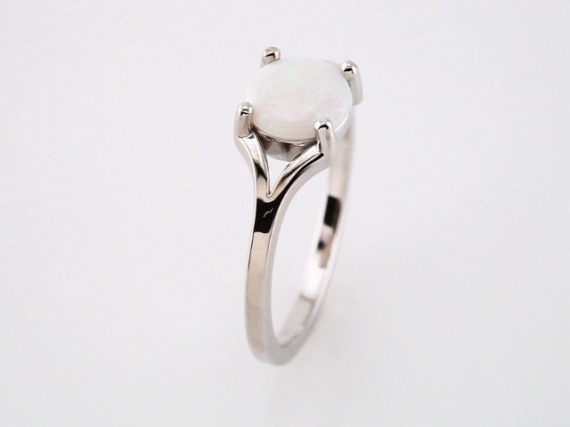 14K White 6 mm Natural White Opal Cabochon Ring