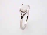 14K White 6 mm Natural White Opal Cabochon Ring