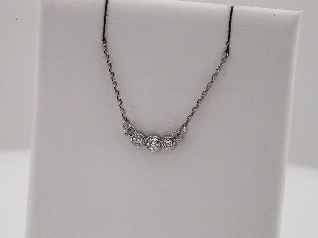 14K White 1/8 CTW Natural Diamond Three-Stone 16-18" Necklace