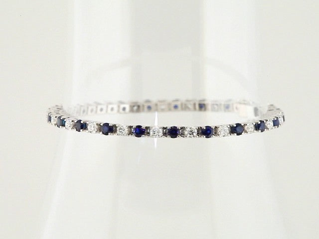 14K White Natural Blue Sapphire & 2 1/3 CTW Natural Diamond Line 7" Bracelet