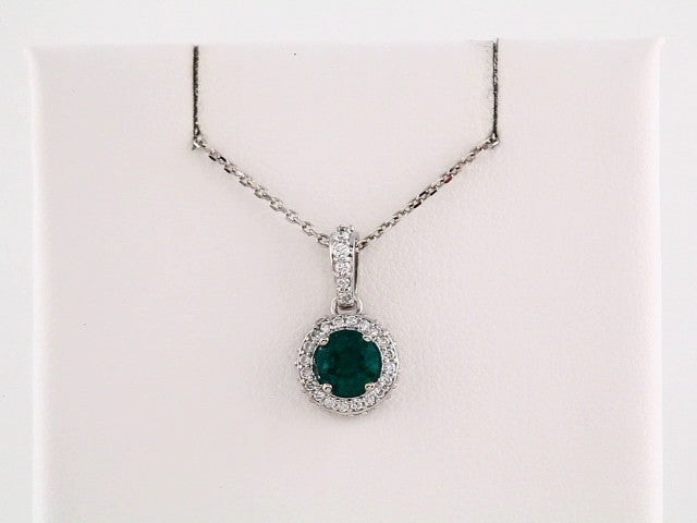 14K White Natural Emerald & 1/5 CTW Natural Diamond 18" Necklace