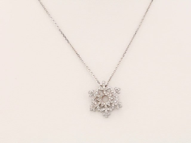 14K White Gold 1/3 CTW Natural Diamond Snowflake 16" Necklace   