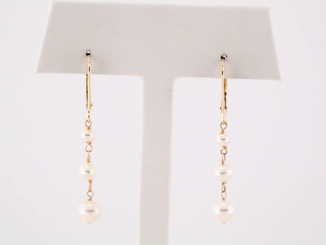 14K Yellow Gold Cultured White Freshwater Pearl  Earrings