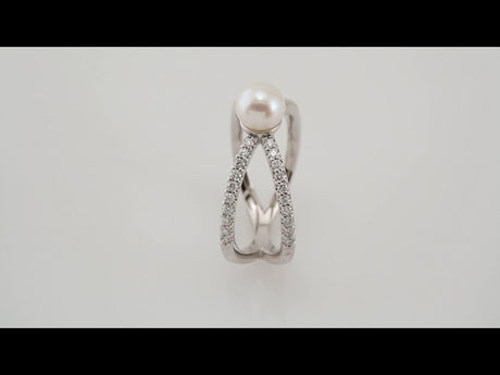 14K White Gold Cultured White Freshwater Pearl & 3/8 CTW Natural Diamond Ring 