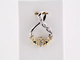 Sterling Silver & 10K Yellow Gold .01 CT Natural Diamond Claddagh Pendant 