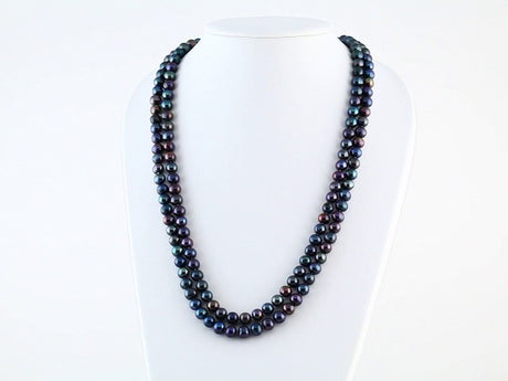 8-8.5 mm Cultured Black Freshwater Pearl 72" Rope Necklace