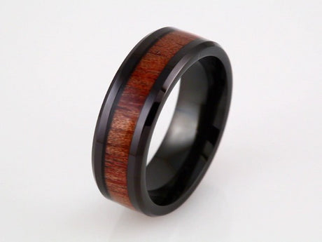 Black PVD Cobalt 8 mm Casted Wood Inlay Comfort-Fit Band Size 9