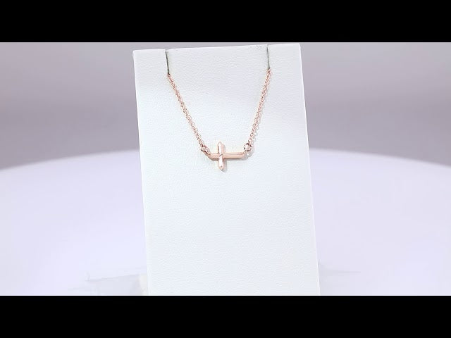 14K Rose Sideways Cross 18" Necklace