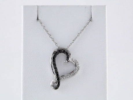 Sterling Silver 1/5 CTW Natural Black & White Diamond Heart 18" Necklace  