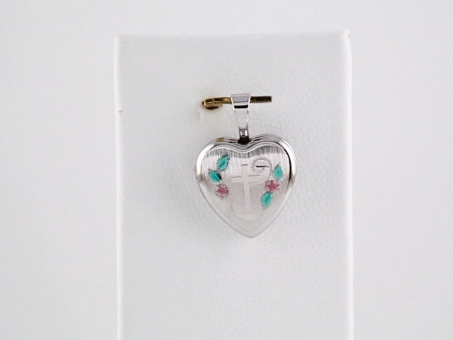 Sterling Silver Enamel Cross Heart Locket
