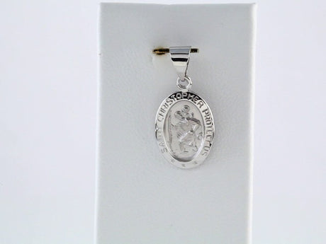 14K White 15x11 mm Oval Hollow St. Christopher Medal