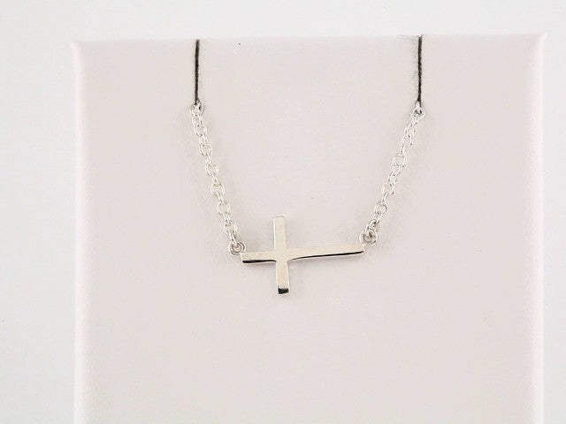 14K White Gold 17x9 mm Sideways Cross 16-18" Necklace