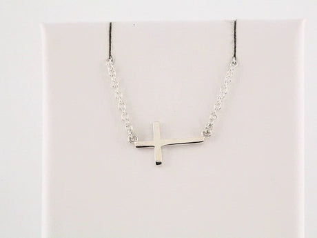 14K White Gold 17x9 mm Sideways Cross 16-18" Necklace