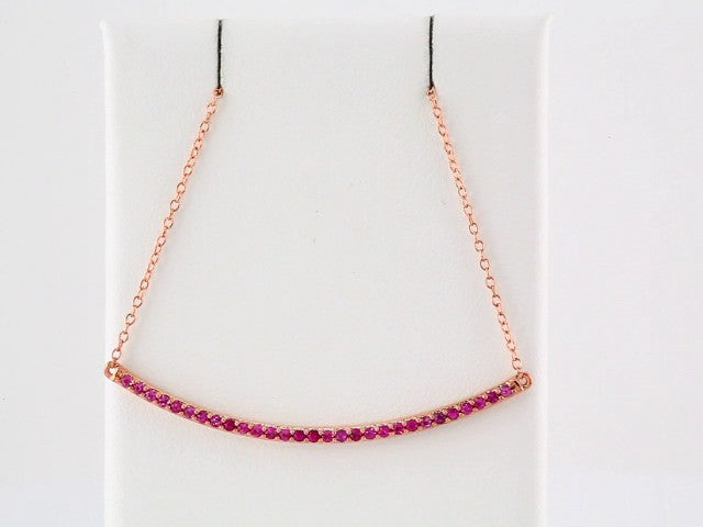 14K Rose Gold Natural Pink Sapphire Bar 16-18" Necklace