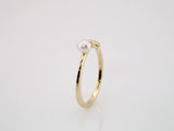 14K Yellow Gold Cultured White Freshwater Pearl Crescent Moon Ring 