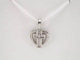 14K White .01 CT Natural Diamond Cross & Heart Pendant