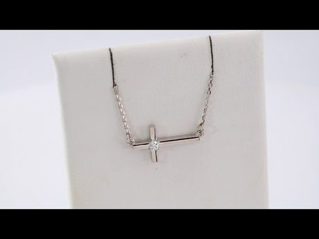 14K White Gold .06 CTW Natural Diamond Sideways Cross 16-18" Necklace