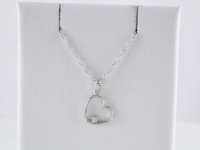 14K White .015 CT Natural Diamond Heart 18" Necklace