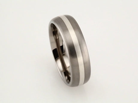 Titanium & Sterling Silver Inlay 7 mm Comfort-Fit Half Round Band Size 8