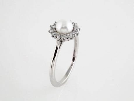 Sterling Silver Cultured White Freshwater Pearl & 3/8 CTW Natural Diamond Ring