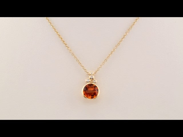 14K Yellow Checkerboard Natural Citrine & .04 CTW Natural Diamond 18" Necklace