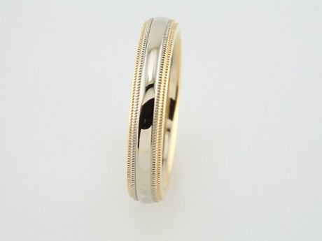 14K Yellow/White/Yellow 4 mm Half Round Comfort-Fit Band with Double Milgrain Size 5.5
