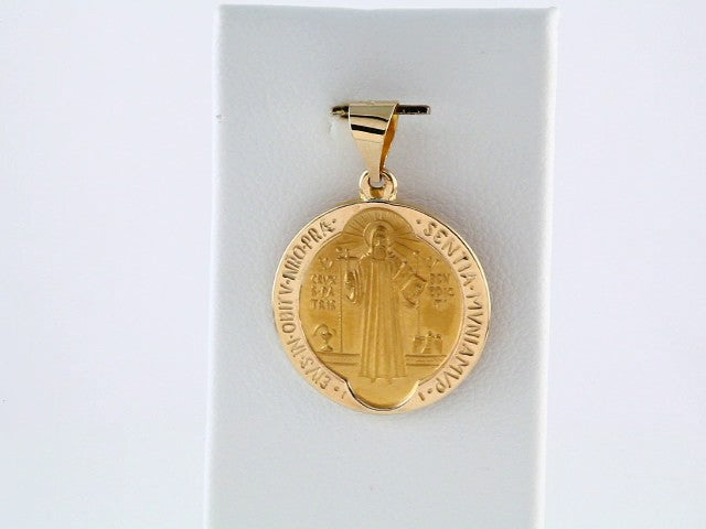 14K Yellow 18 mm Round Hollow St. Benedict Medal