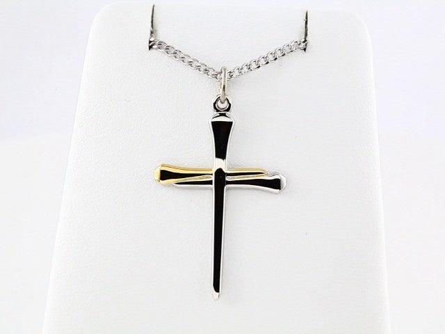 14K Yellow Gold-Plated Sterling Silver Nail Cross 24" Necklace