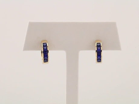 14K Yellow Gold Lab-Grown Blue Sapphire Hoop Earrings 