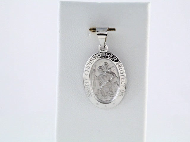 14K White Gold 19x13.5 mm Oval Hollow St. Christopher Medal