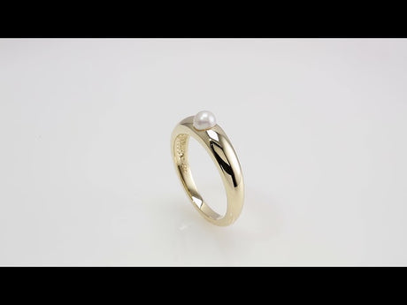 14K Yellow Gold Cultured White Akoya Pearl Dome Ring