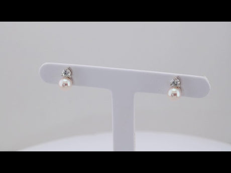 14K White Gold Cultured White Freshwater Pearl & 1/2 CTW Natural Diamond Earrings