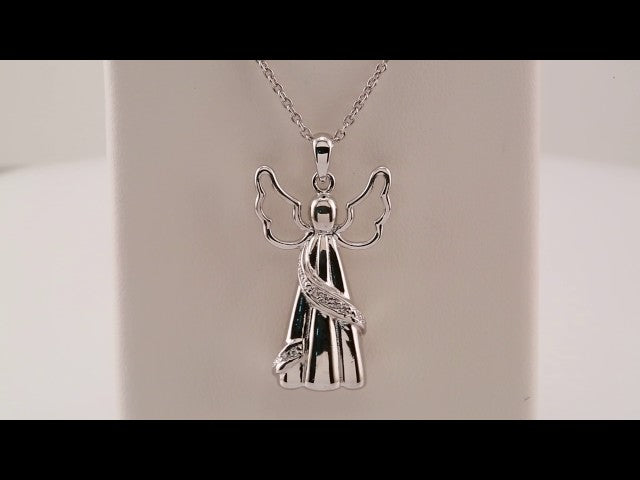 Sterling Silver Imitation White Cubic Zirconia Angel Ash Holder 18" Necklace 