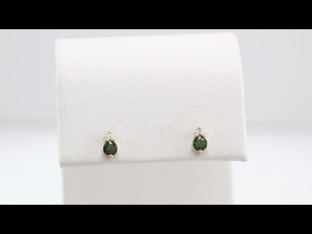 14K Yellow Natural Green Sapphire & .03 CTW Natural Diamond Earrings