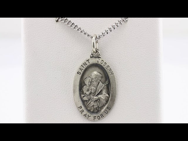 Sterling Silver 23.5x16 mm St. Joseph 24" Necklace