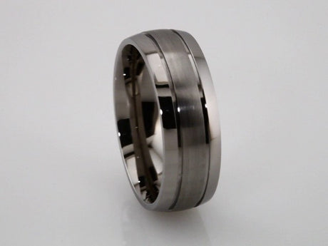 Titanium 8 mm Grooved Inlay Half Round Band Size 7.5