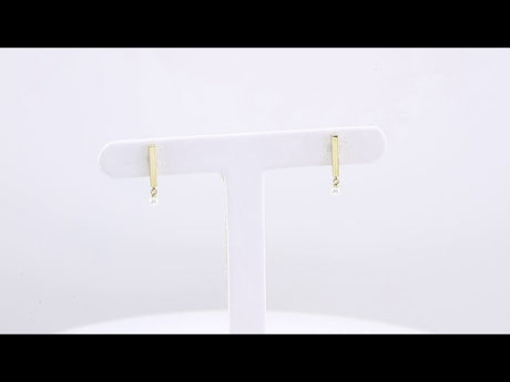 14K Yellow Gold Cultured White Seed Pearl Bar Earrings