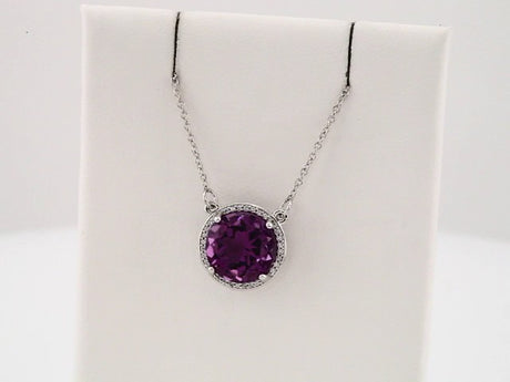 14K White 8 mm Natural Amethyst & .05 CTW Natural Diamond 16" Necklace